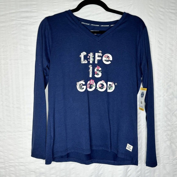 Life Is Good Other - Life Is Good Sleep Shirt Womens Medium Blue NEW Logo Long Sleeve V Neck